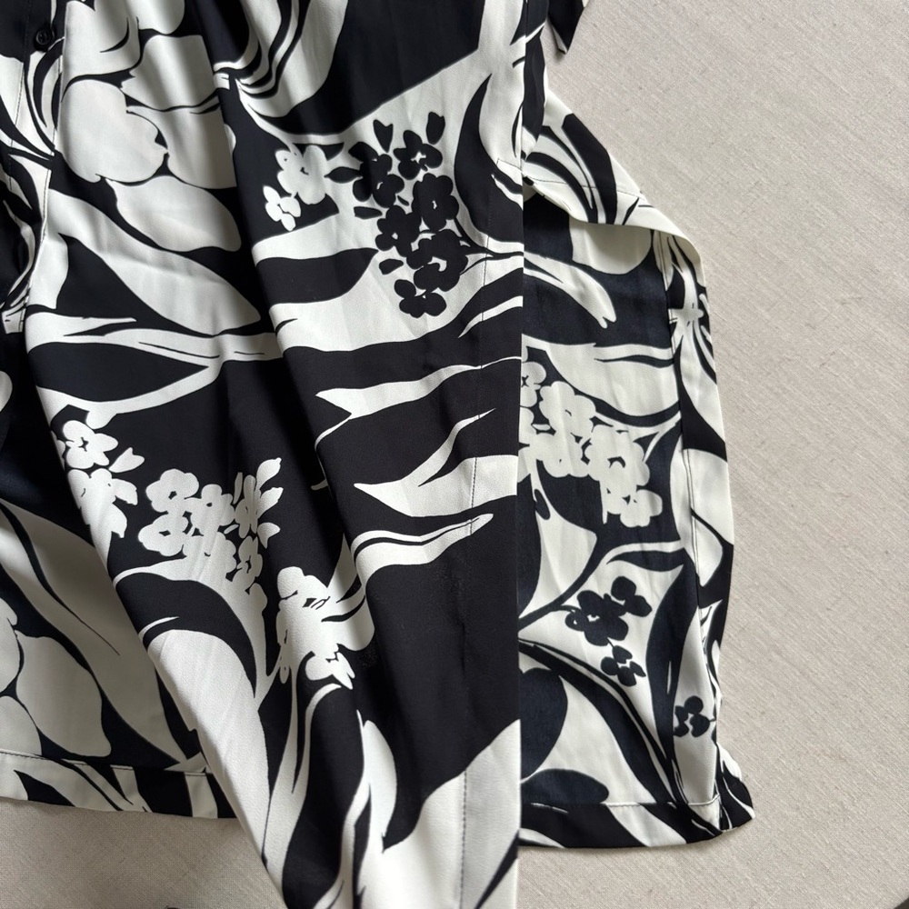Chico’s Foliage Maxi Shirt Dress Women’s 1P (US 8P) Black White Button Front - Picture 7 of 8